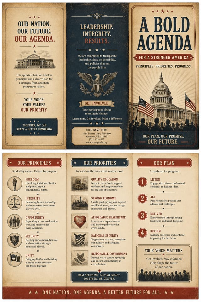 Politicalagenda Brochure — vintage style brochure cover