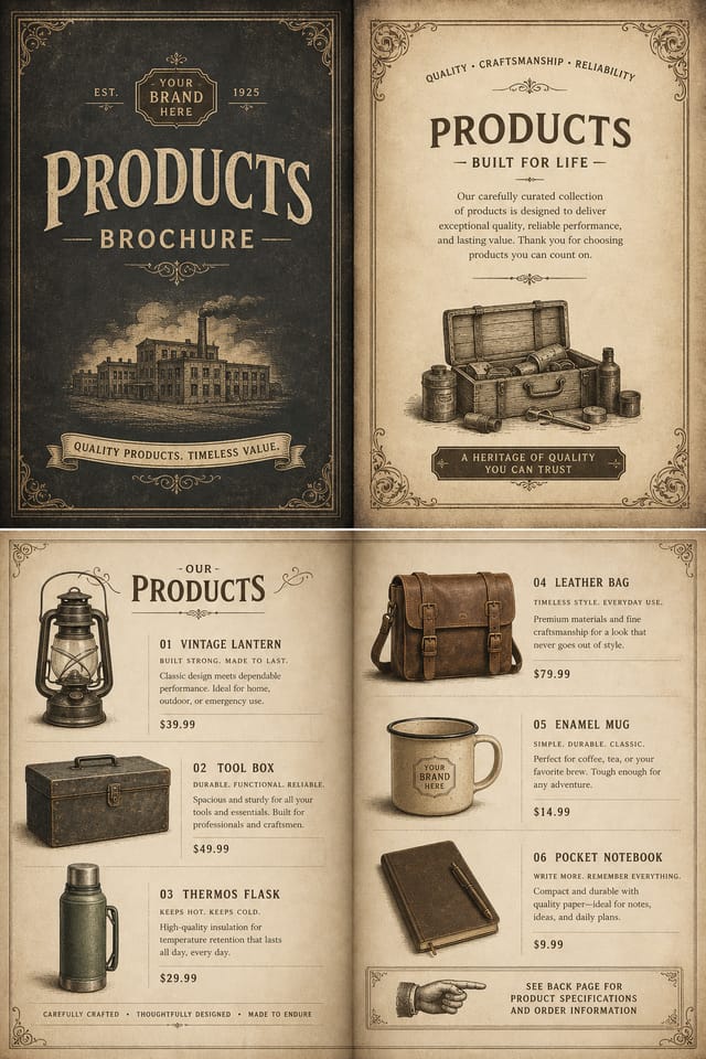Products Brochure — vintage style brochure cover