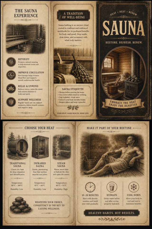 Sauna Brochure — vintage style brochure cover