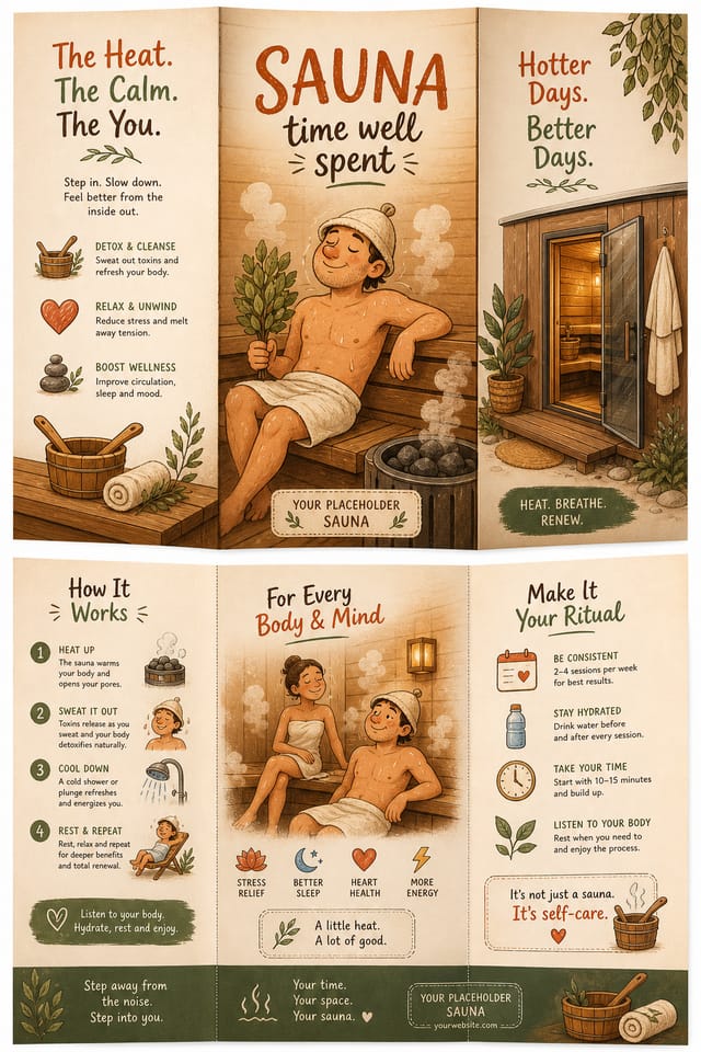 Sauna Brochure — illustration style brochure cover