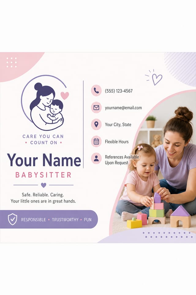 Babysitting Business Card — modern style business card design