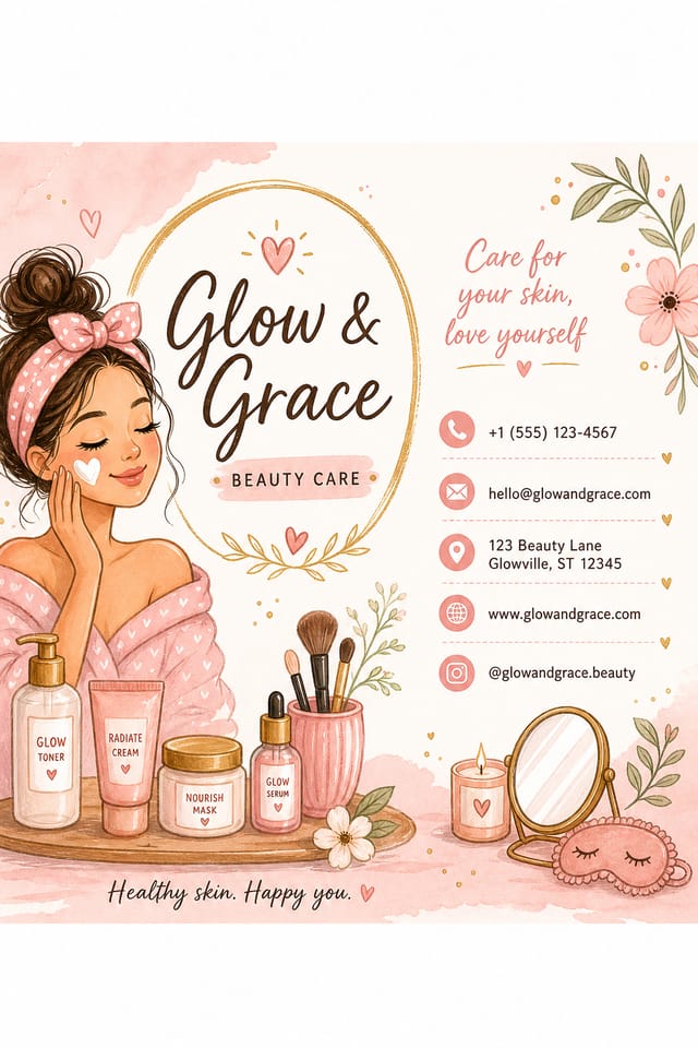 Beauty Care Business Card — illustration style business card design