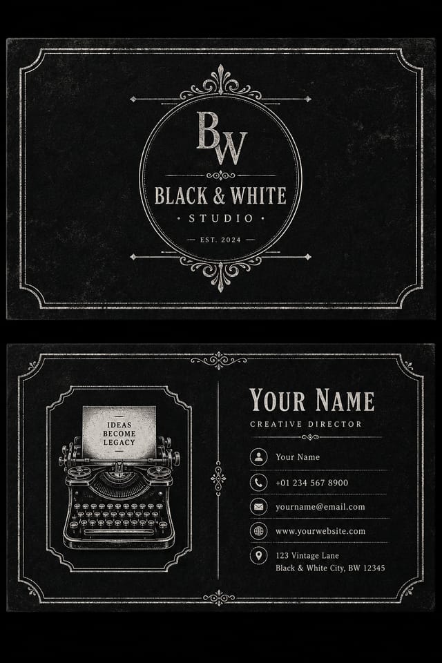 Black & White Business Card — vintage style business card design, featuring deep black with subtle texture, premium minimalism