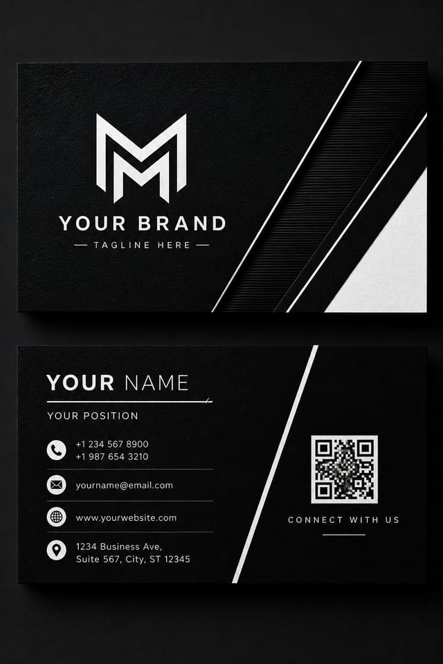 Black & White Business Card — vibrant style business card design, featuring deep black with subtle texture, premium minimalism