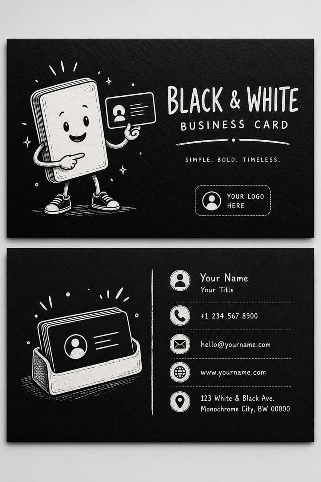 Black & White Business Card — illustration style business card design, featuring deep black with subtle texture, premium minimalism