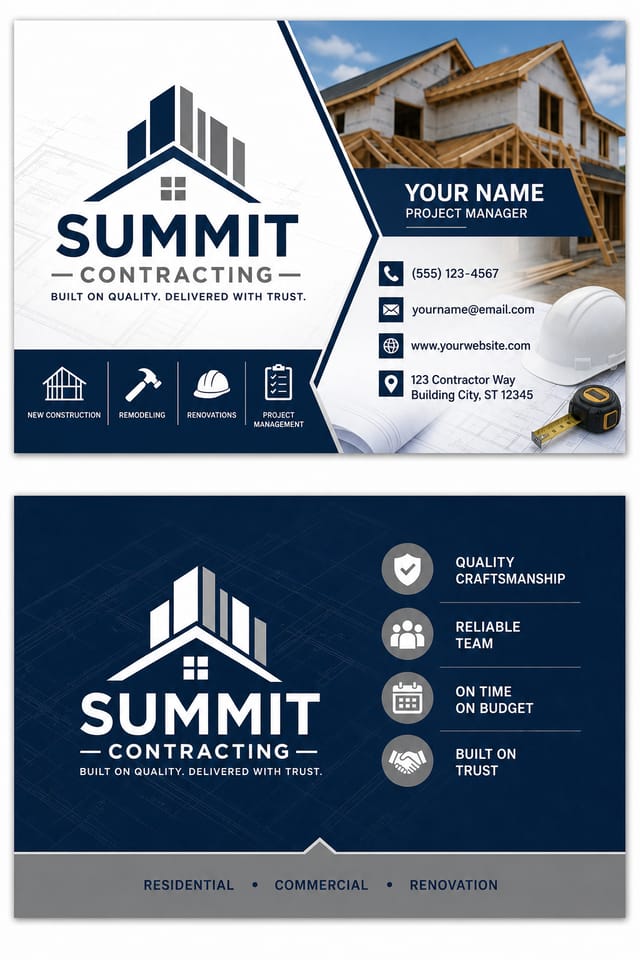 Contractor Business Card — corporate style business card design