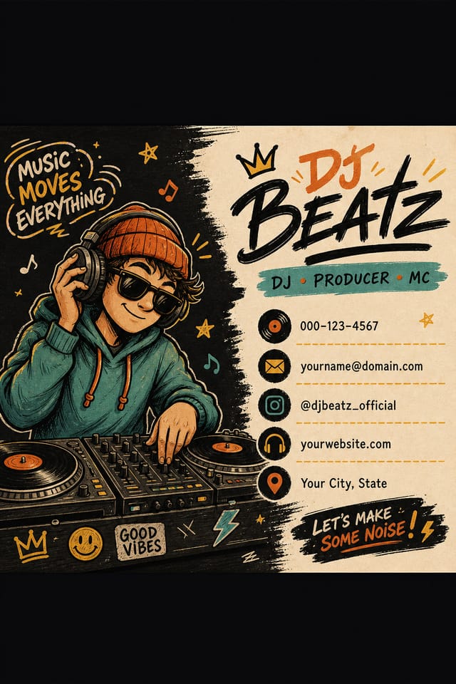 Dj Business Card — illustration style business card design