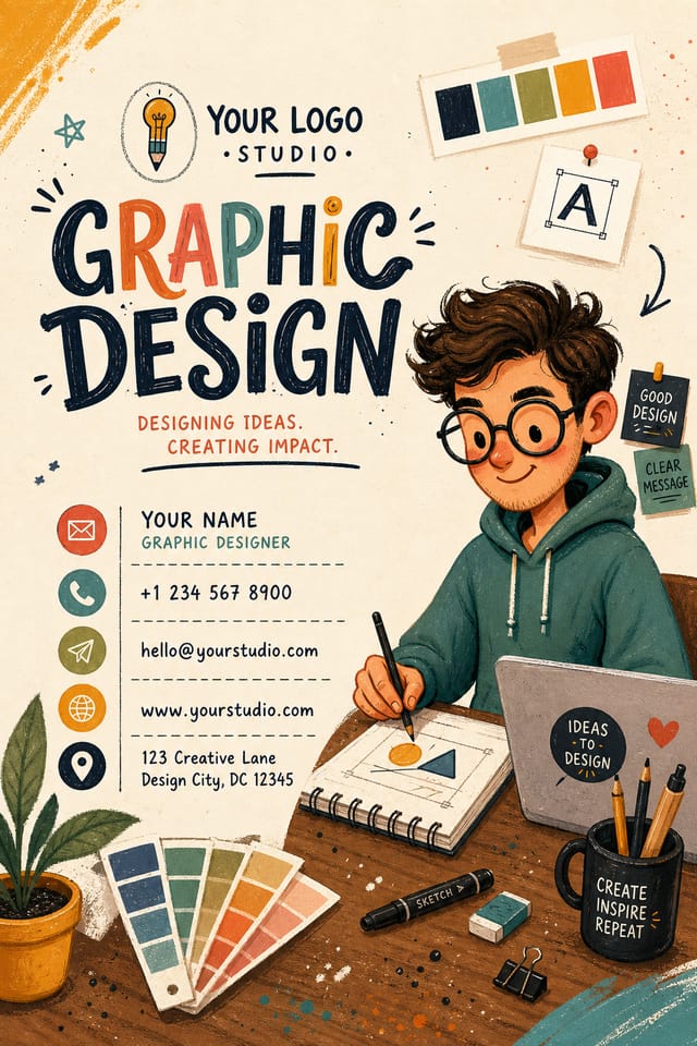 Graphic Design Business Card — illustration style business card design