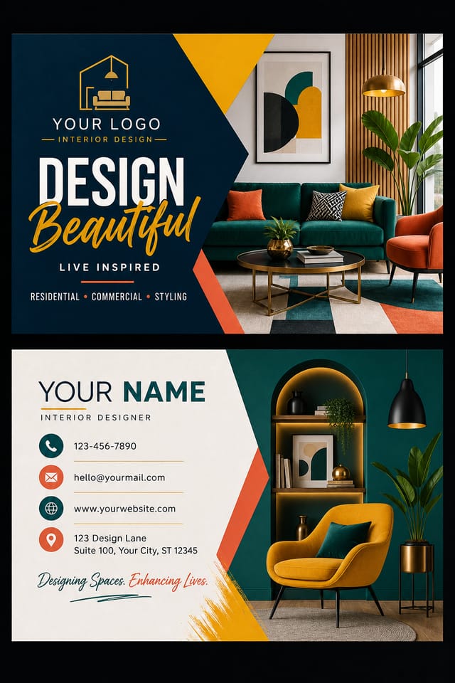 Interior Design Business Card — vibrant style business card design