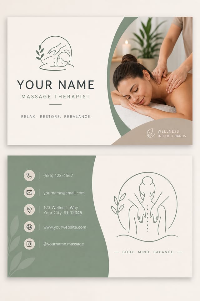 Massage Therapist Business Card — modern style business card design