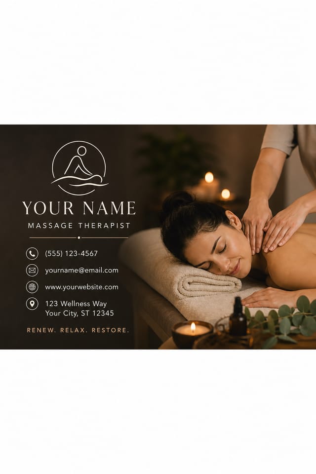 Massage Therapist Business Card — photo-realistic style business card design