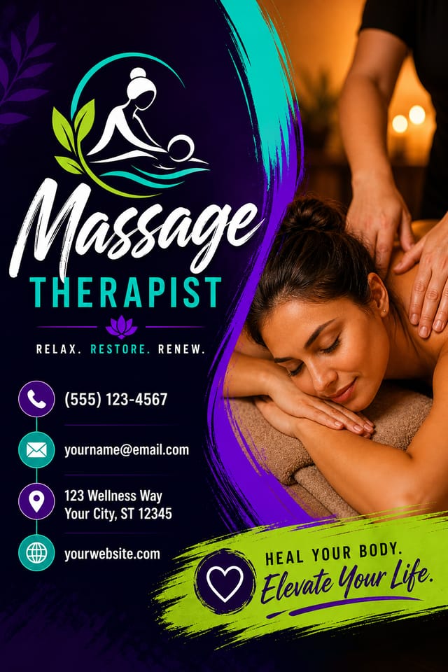 Massage Therapist Business Card — vibrant style business card design