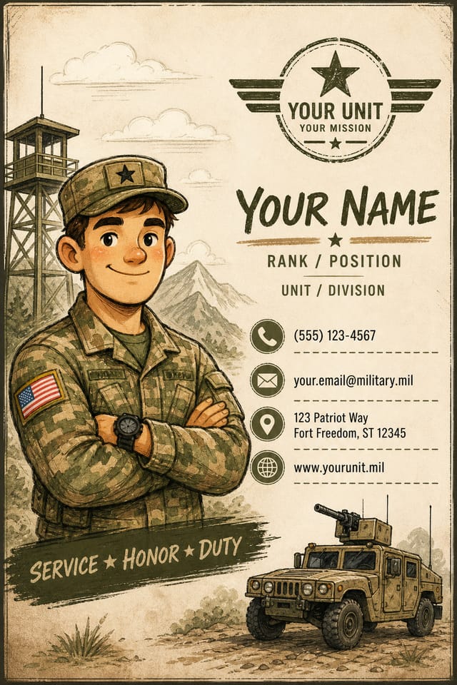 Military Business Card — illustration style business card design