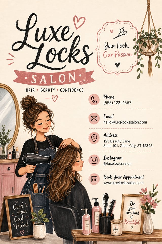 Salon Business Card — illustration style business card design