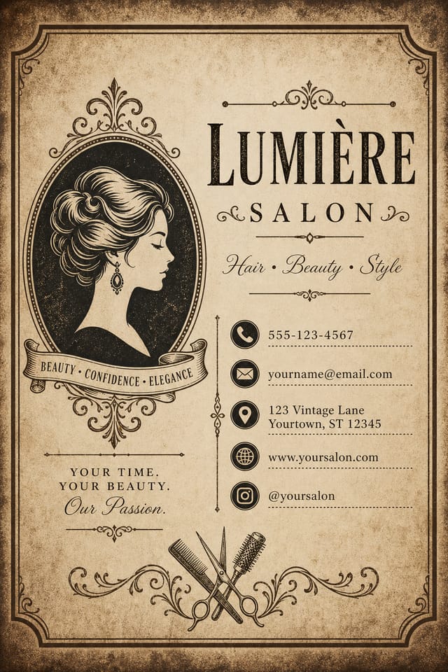 Salon Business Card — vintage style business card design