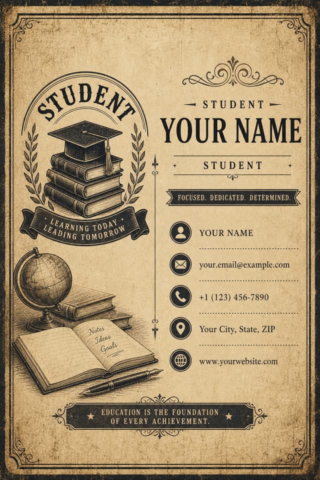 Student Business Card — vintage style business card design
