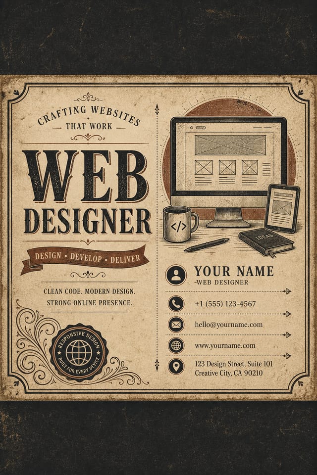 Web Designer Business Card — vintage style business card design