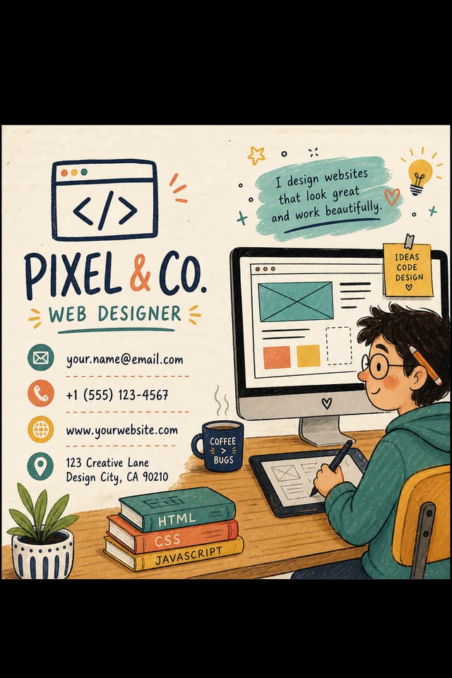 Web Designer Business Card — illustration style business card design