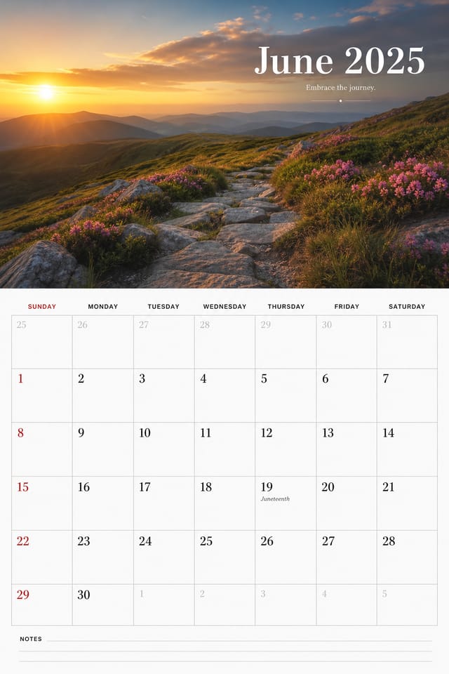 Monthly Calendar — photo-realistic style calendar page