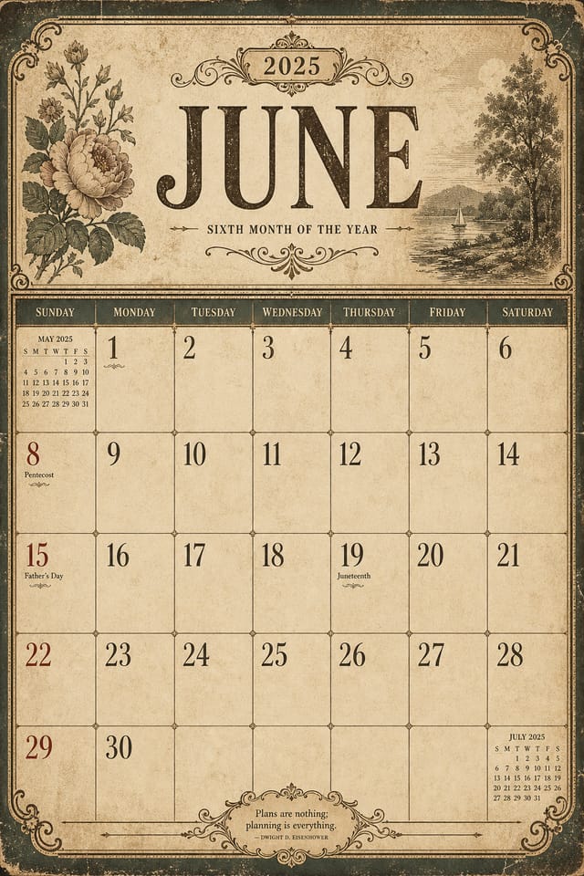 Monthly Calendar — vintage style calendar page