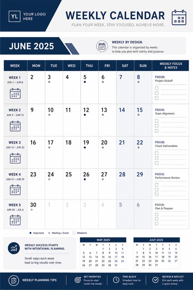 Weekly Calendar — corporate style calendar page