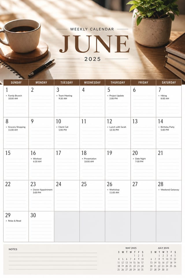 Weekly Calendar — photo-realistic style calendar page