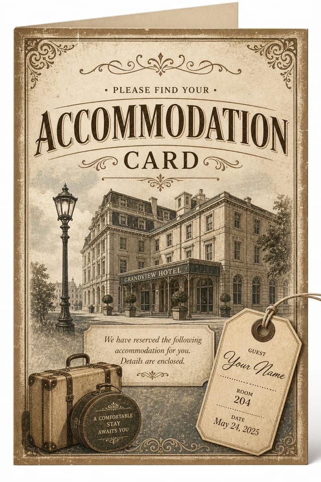 Accommodation Card — vintage style card design
