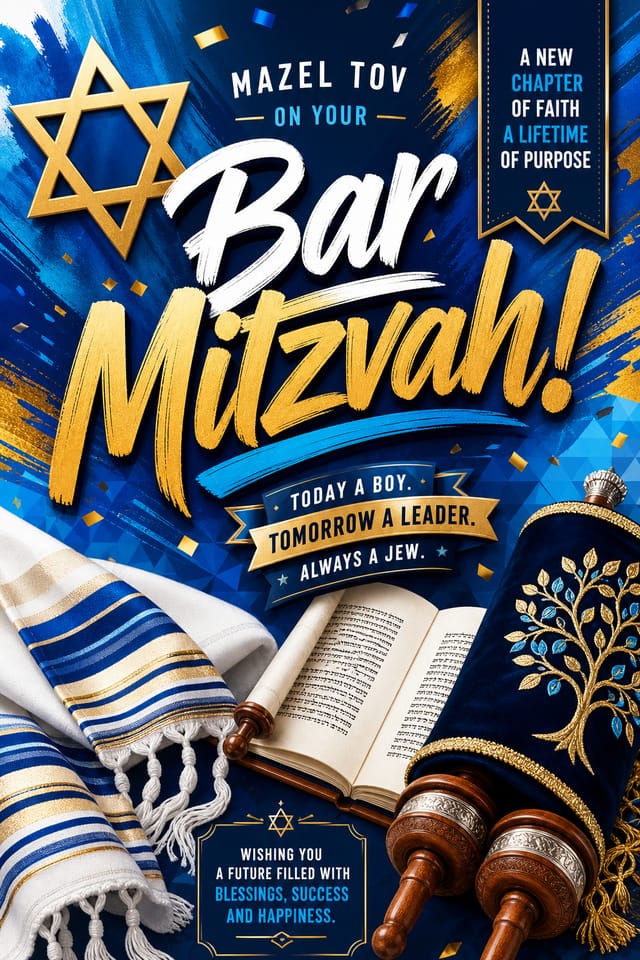 Bar Mitzvah Card — vibrant style card design