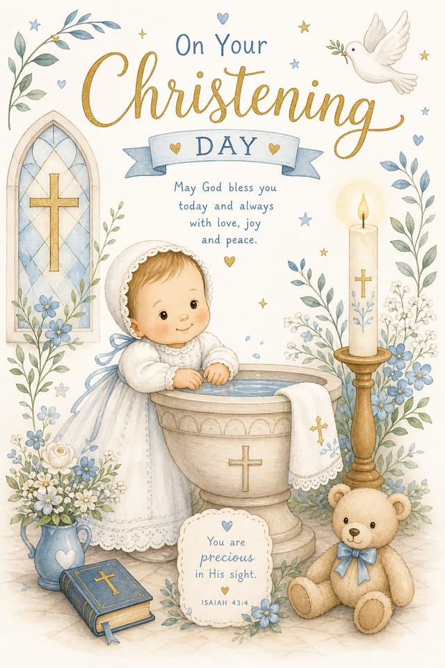 Christening Card — illustration style card design