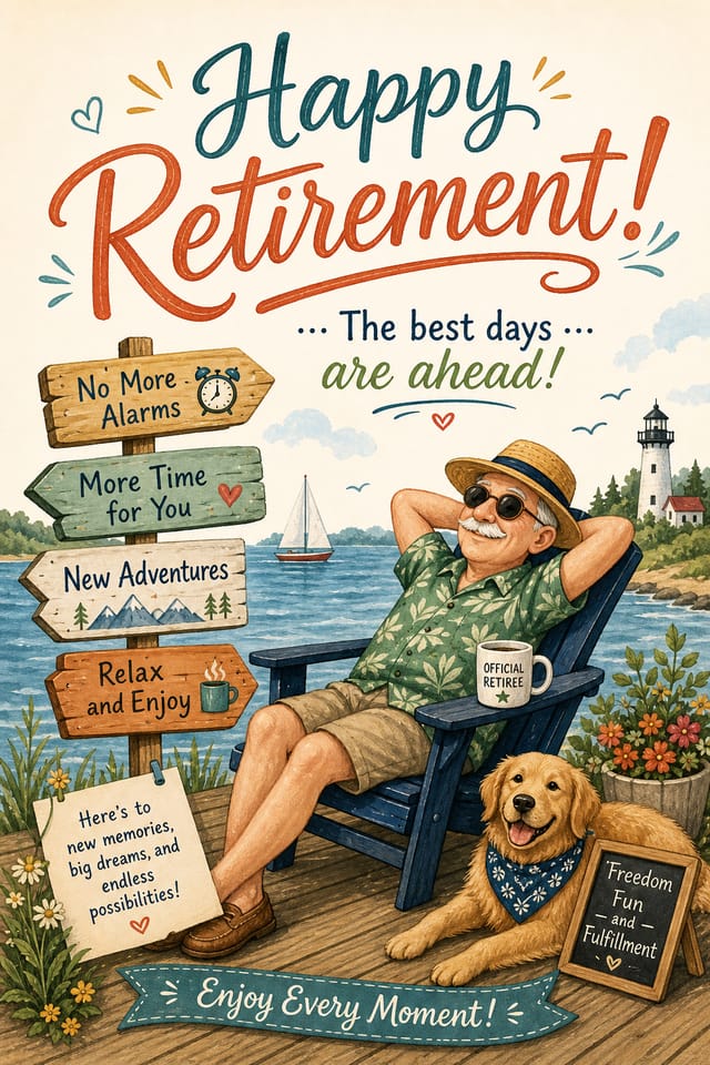 Happy Retirement Card — illustration style card design