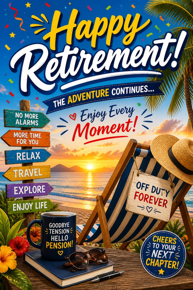Happy Retirement Card — vibrant style card design