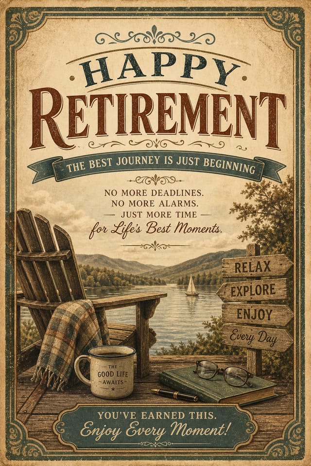 Happy Retirement Card — vintage style card design
