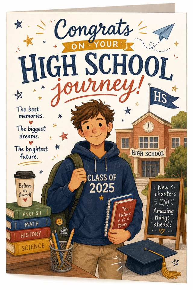 High School Card — illustration style card design