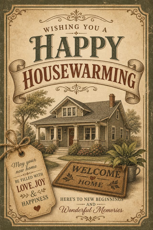 Housewarming Card — vintage style card design