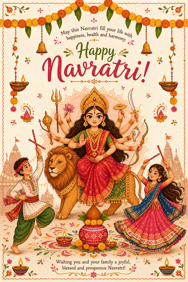 Navratri Card — illustration style card design