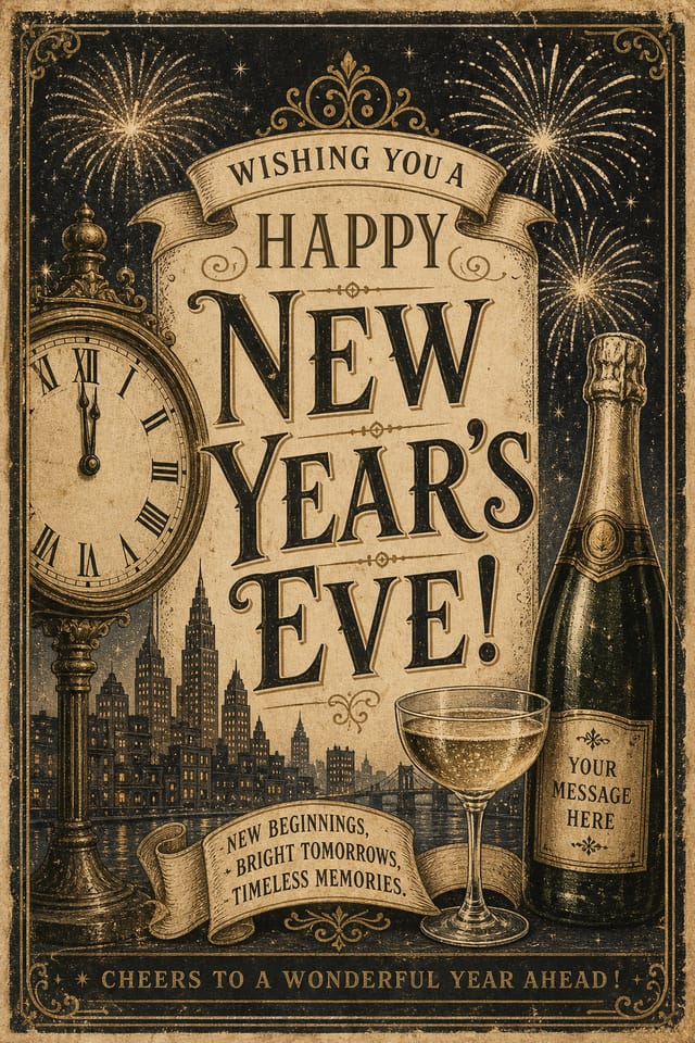 New Year’s Eve Card — vintage style card design