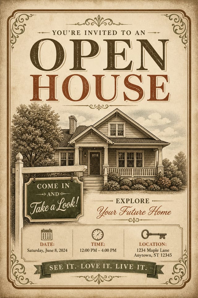 Open House Card — vintage style card design