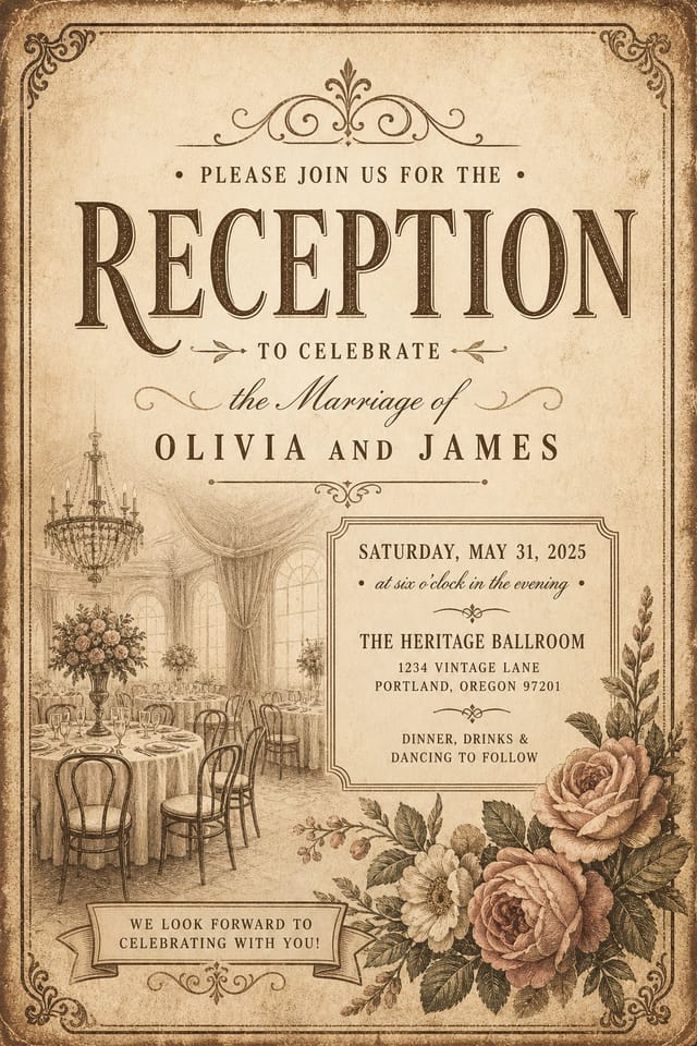 Reception Card — vintage style card design
