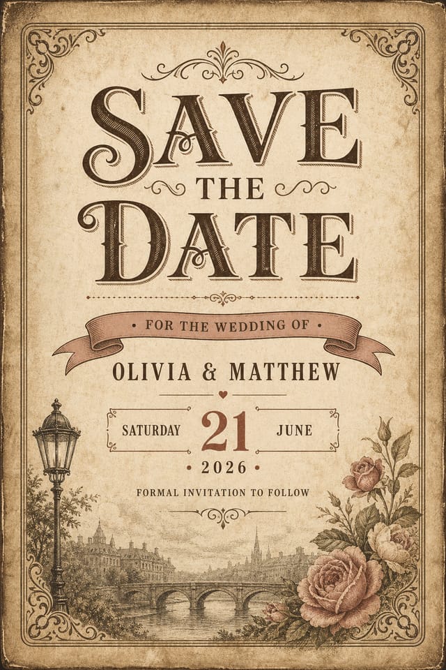 Save The Date Card — vintage style card design