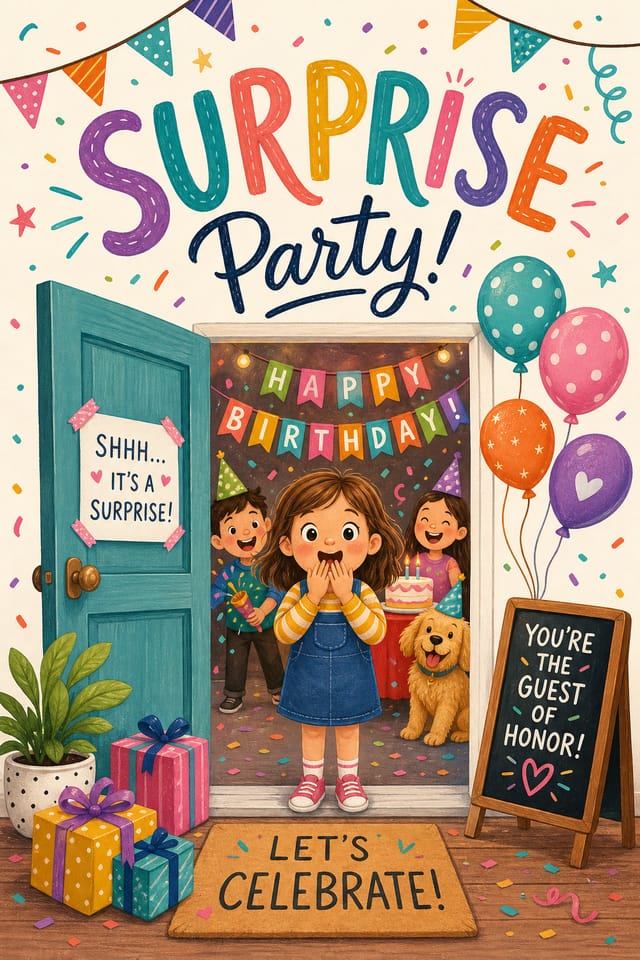 Surprise Party Card — illustration style card design