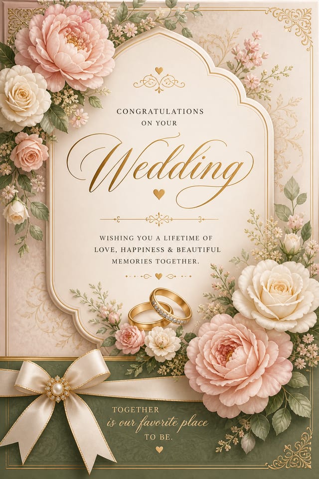 Wedding Card Designs — elegant style card design, featuring romantic floral arrangements, soft pastels (blush, ivory, sage), elegant calligraphy