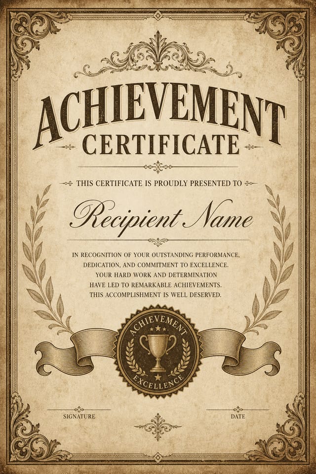 Achievement Certificate — vintage style certificate