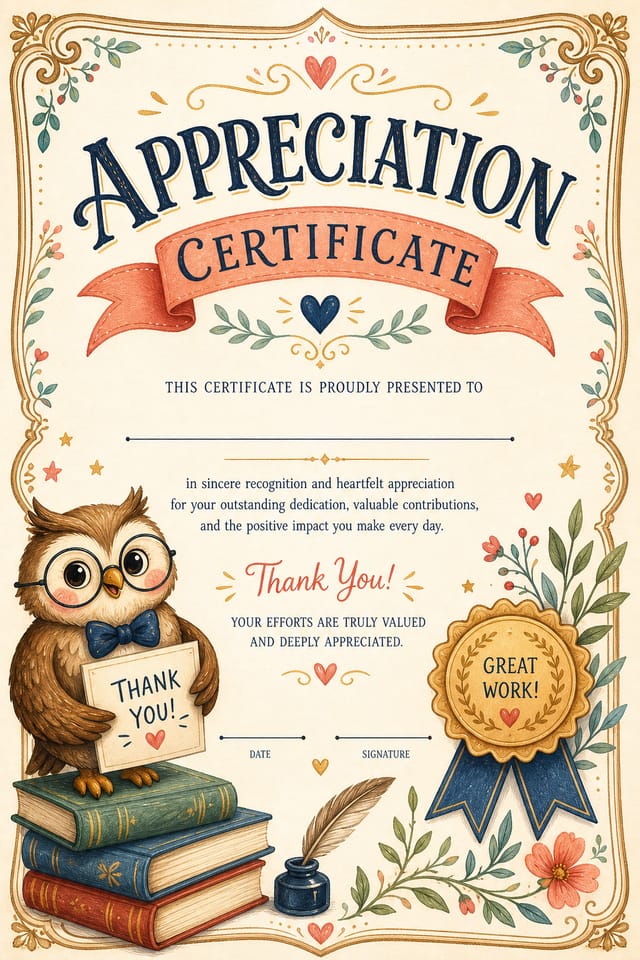 Appreciation Certificate — illustration style certificate