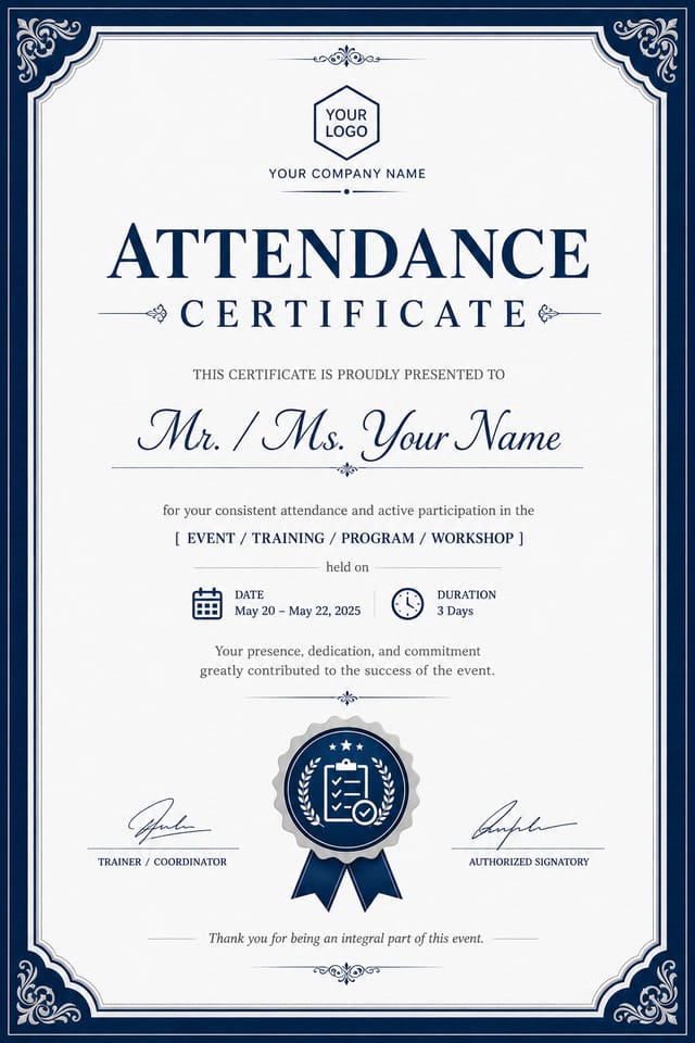 Attendance Certificate — corporate style certificate