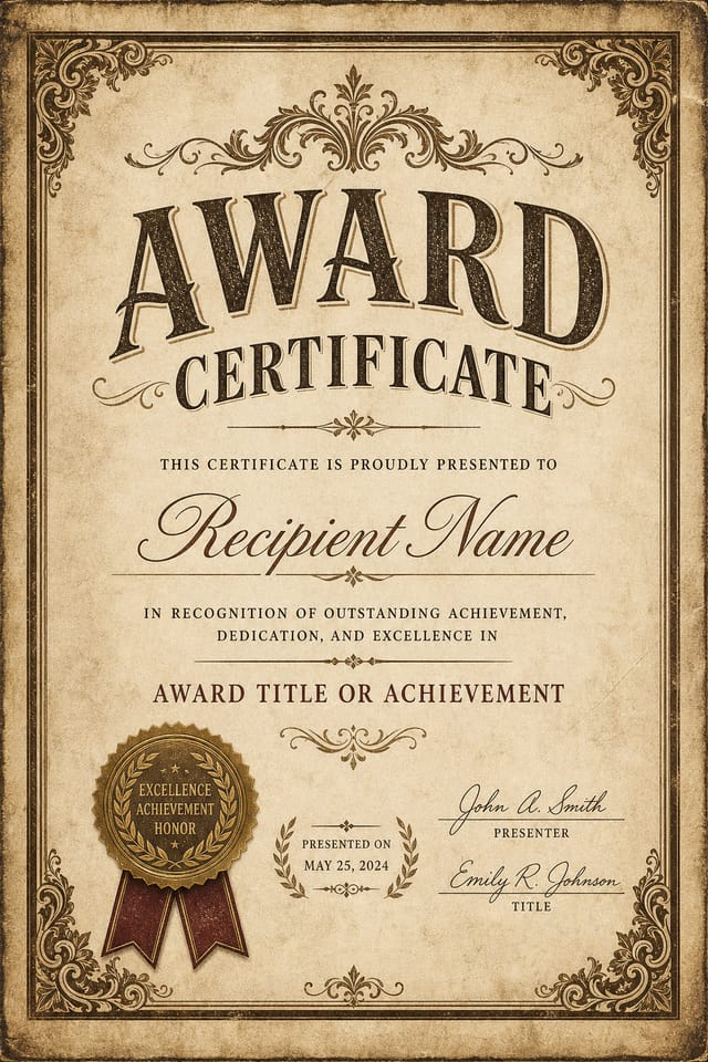 Award Certificate — vintage style certificate