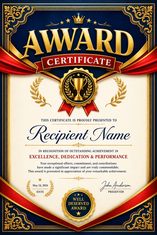 Award Certificate — vibrant style certificate