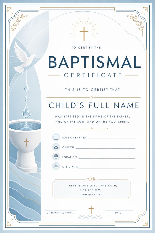 Baptismal Certificate — modern style certificate
