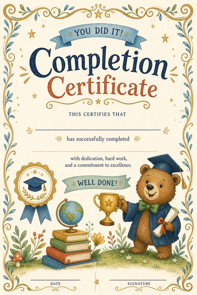 Completion Certificate — illustration style certificate