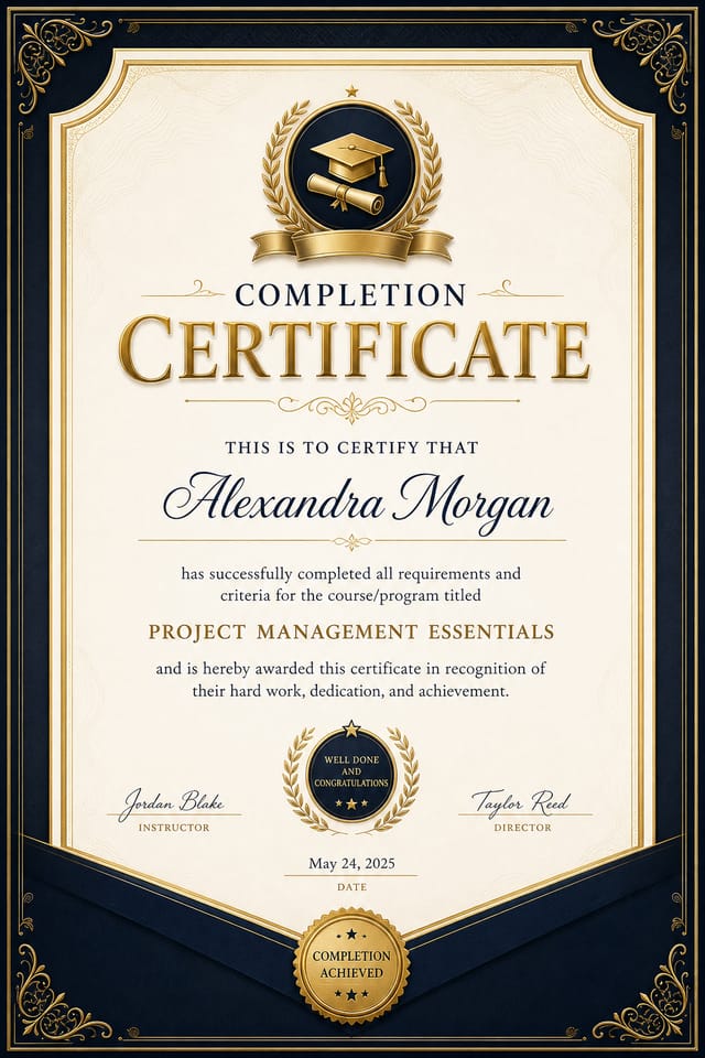 Completion Certificate — elegant style certificate