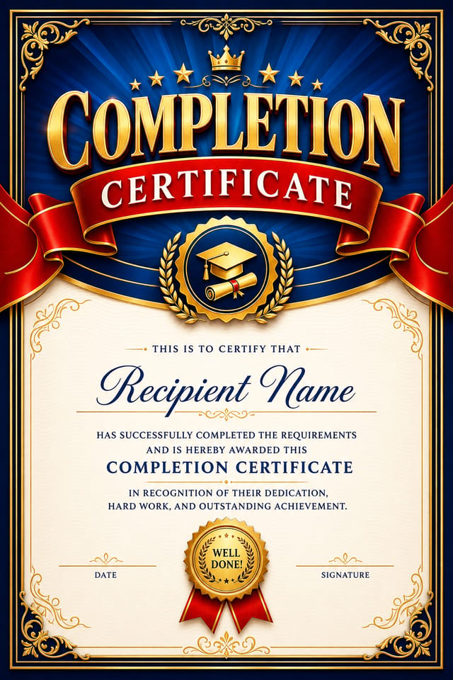Completion Certificate — vibrant style certificate